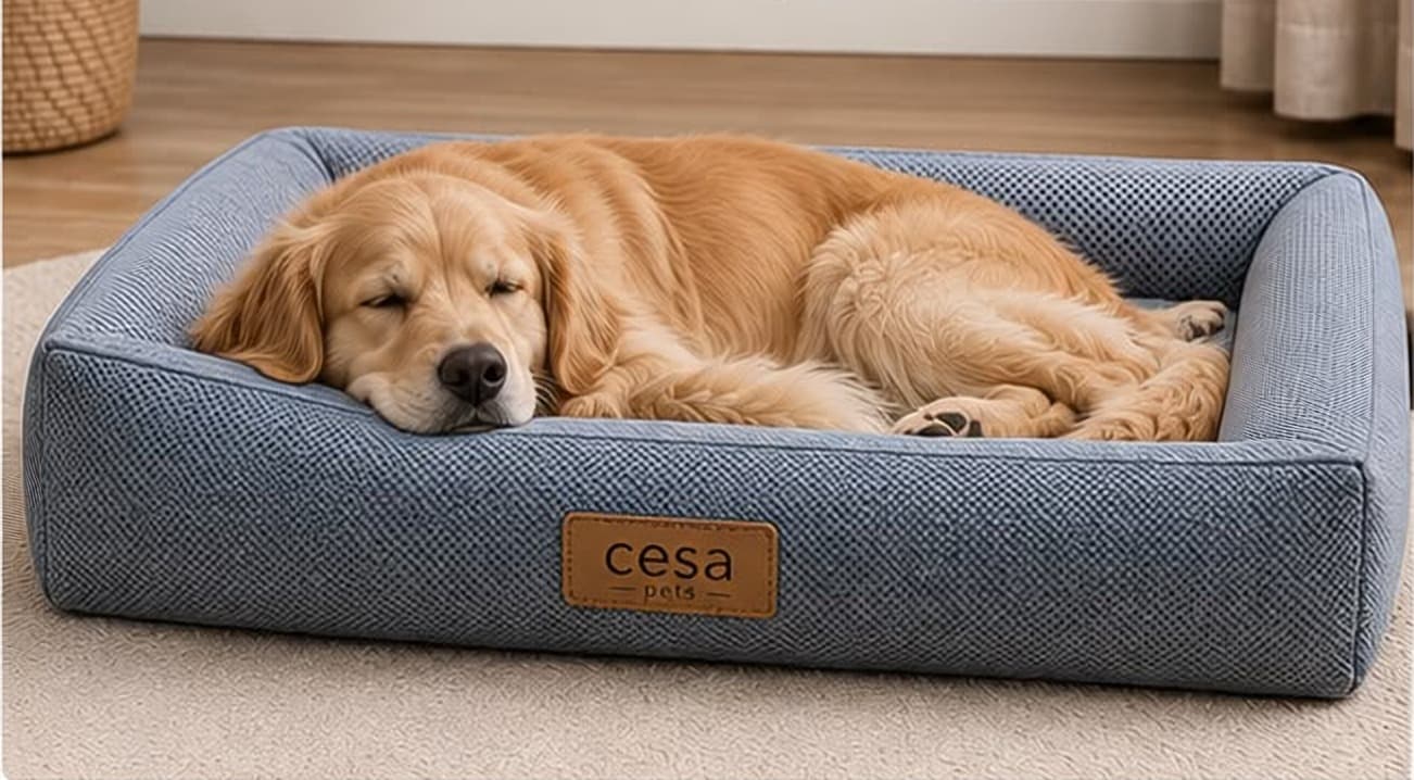 Cool Serinletici Yatak yatağında uyuyan köpek