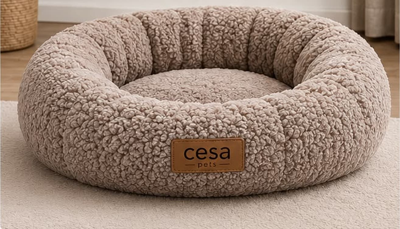 Nest Yuvarlak Yatak yatağında uyuyan köpek